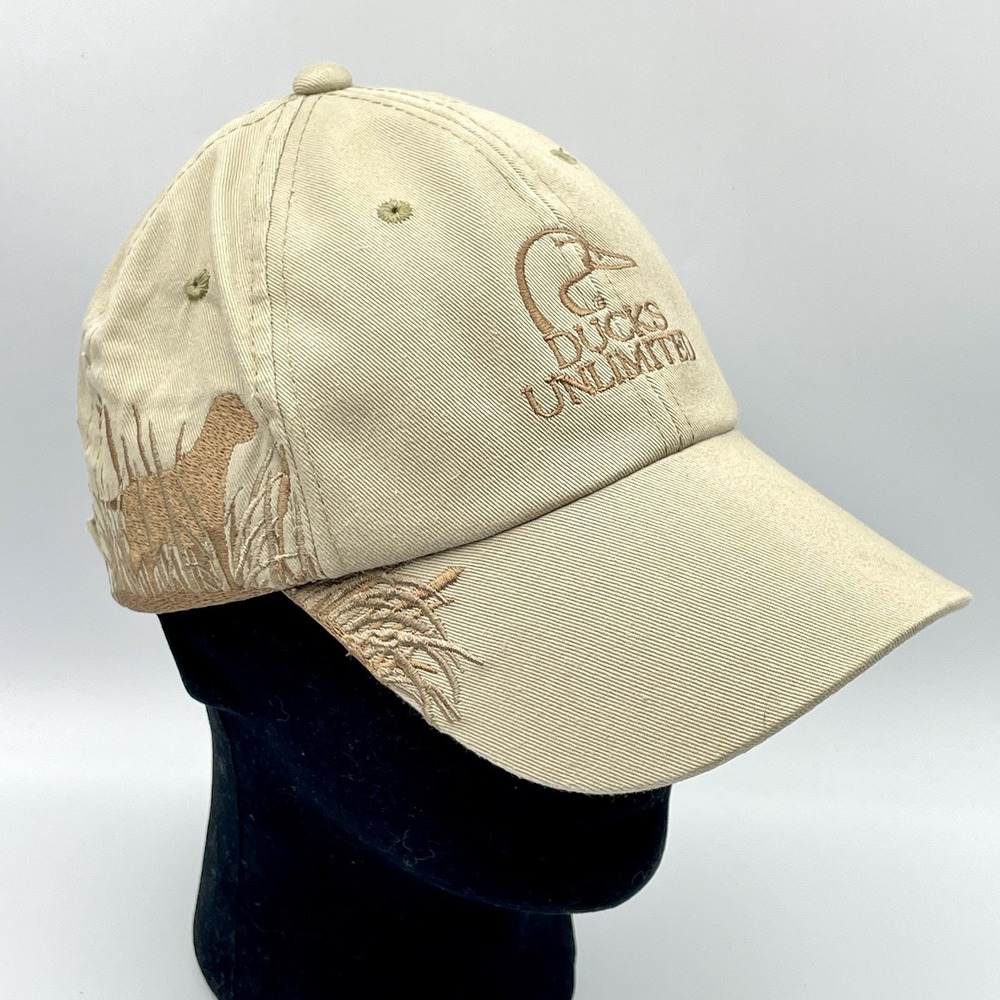 Ducks Unlimited Embroidered Hunting Dog Cap Hat‎ Khaki Adjustable Cotton OSFM